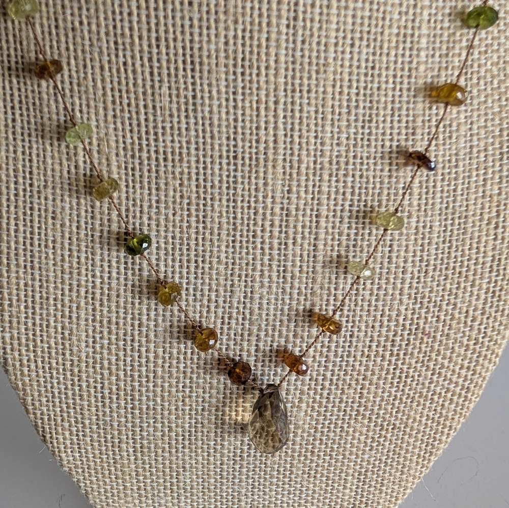 Necklace Peridot, Citrine Smokey Quartz All Natural Gemstone Necklace - Picture 3 of 3